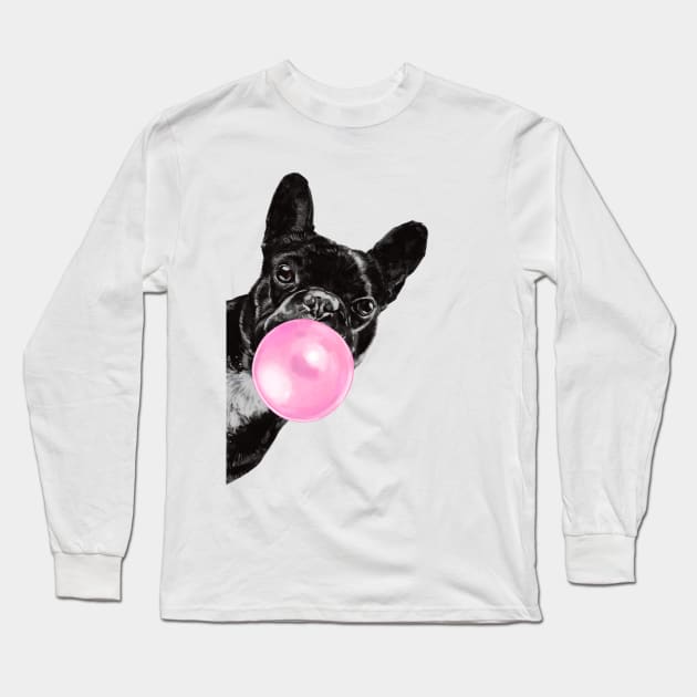 Bubble Gum Sneaky French Bulldog in Green Long Sleeve T-Shirt by bignosework